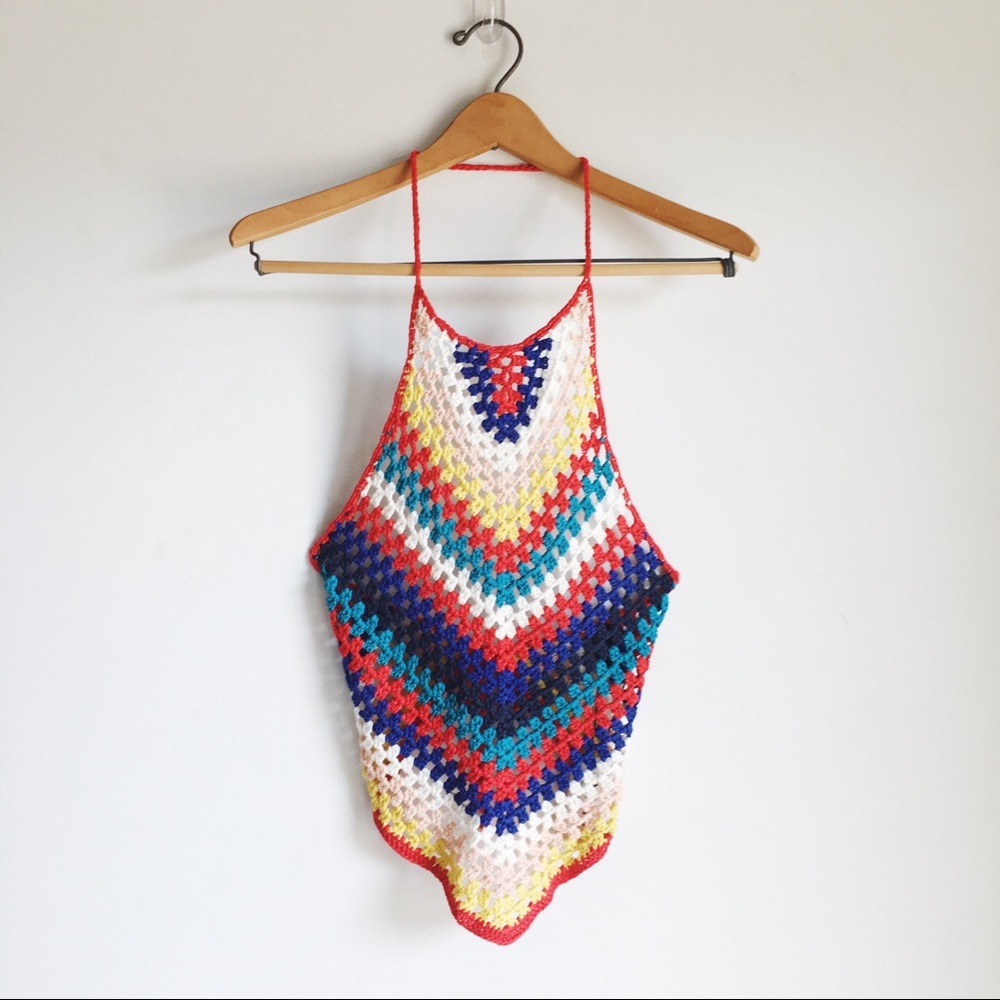 NEW! CIDER Hot Summer Granny Square Halter Top Medium Scarf Boho Brand New NWT